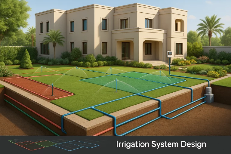 التصميم ثلاثي الأبعاد لشبكة الري - نموذج متطور يوضح تصميم الشبكة تحت الأرض