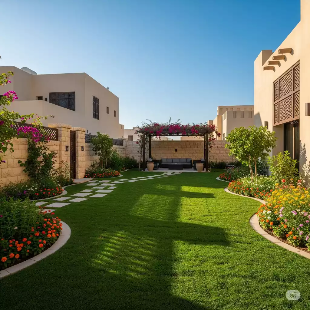 حديقة منزلية جميلة بالثيل الطبيعي في الكويت