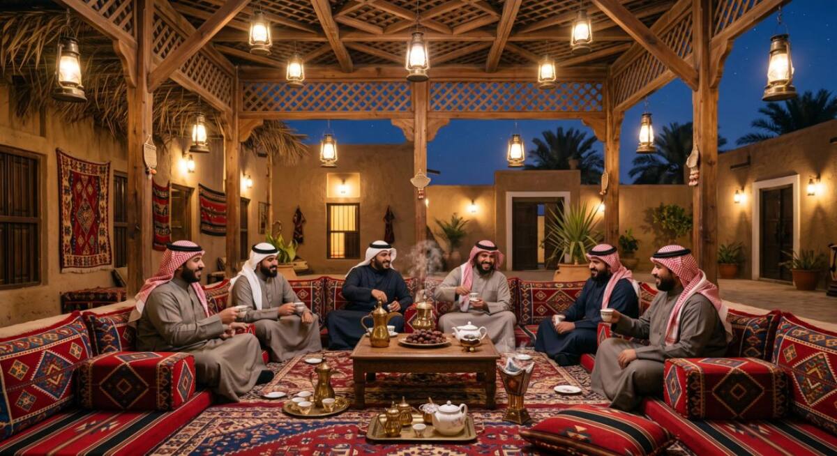 ديوانية خارجية في الكويت بتصميم كويتي أصيل وإضاءة دافئة