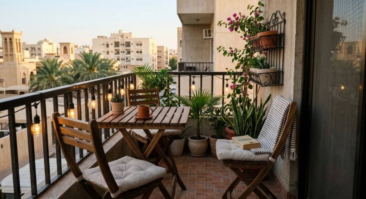 جلسة خارجية عملية لمساحة صغيرة في بلكونة أو حديقة ضيقة
